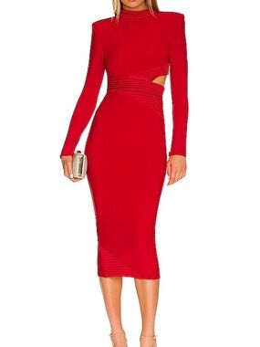 Zhivago Red Turtleneck Cutout Midi Dress